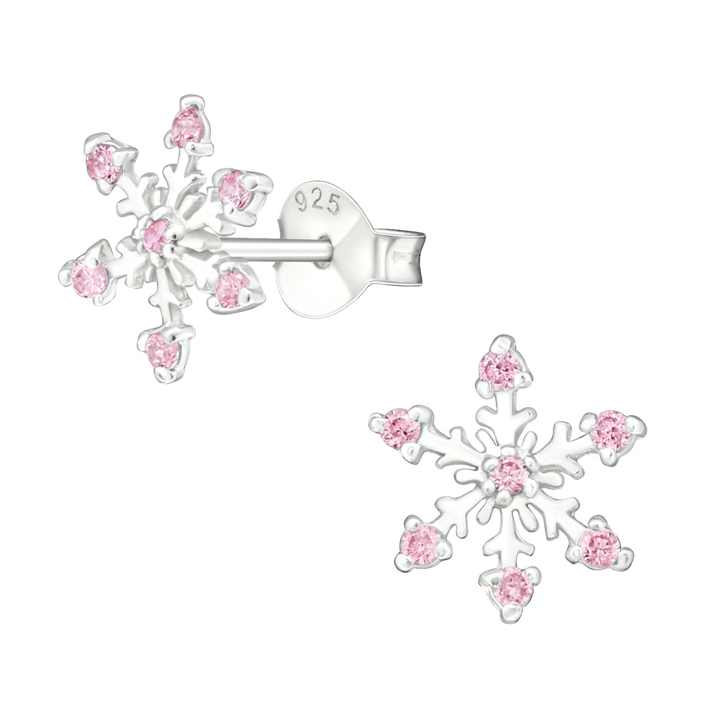Snow Flake Winter Sterling Silver Earrings with Sparkling Cubic Zirconia Crystals