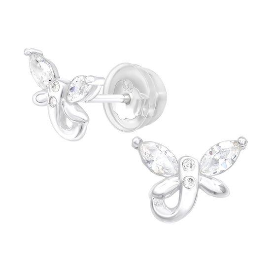 Silver Plated Dragonfly Studs - 925 Sterling Silver Earrings (dragon fly)