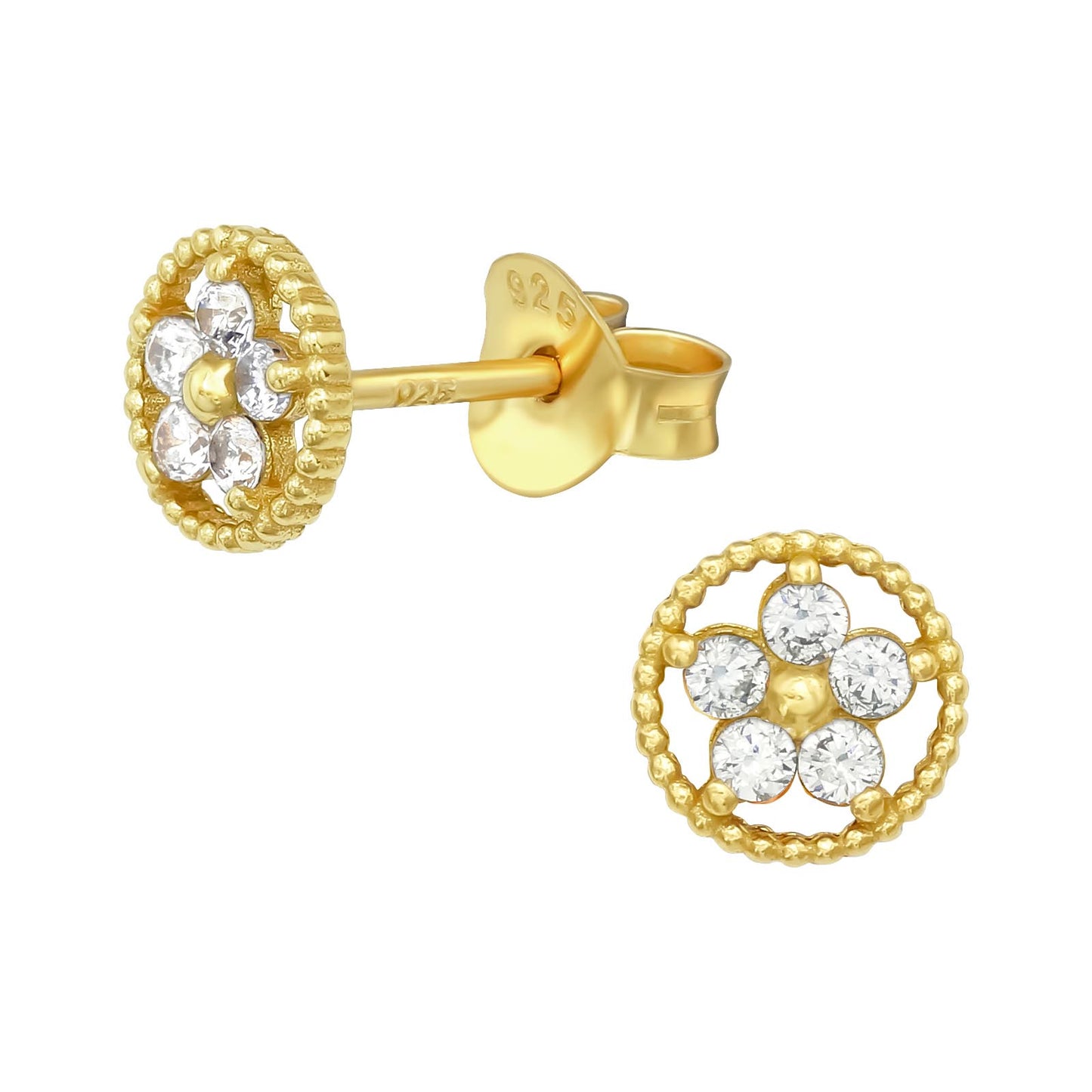 "GOLD FLOWER GLEAM" - Real Gold Plated Cubic Zirconia Flower Studs