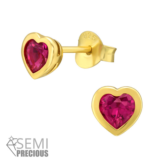 REAL Gold Plated Red Studs - 925 Sterling Silver Earrings