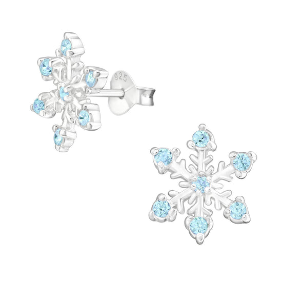 "BLUE FROSTED SNOWFLAKE STUDS" - 925 Sterling Silver Earrings (Cubic Zirconia)