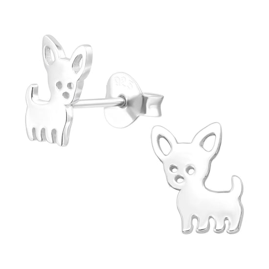 Silver Chihuahua Earrings - Children's Dog Studs (Sterling Silver)