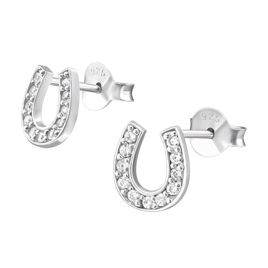Horseshoe Shiny Earrings - Sterling Silver & Cubic Zirconia