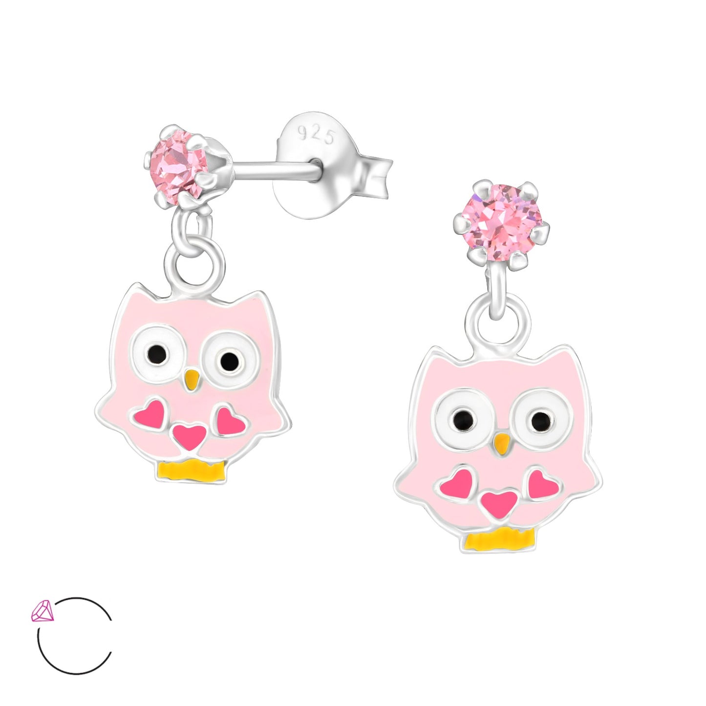 "Hoot Hoot" - Sterling Silver Owl Earrings for Kids in PINK