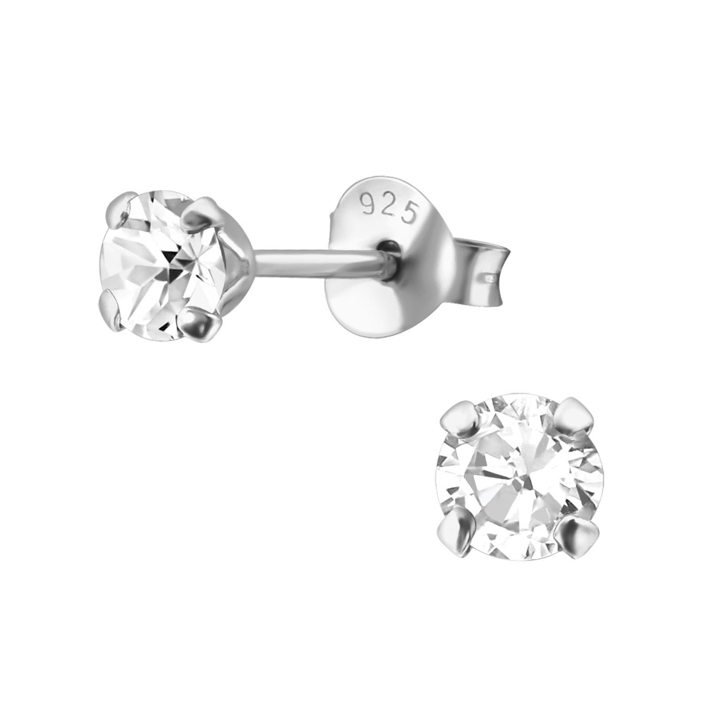 Rhodium Plated 4mm Cubic Zirconia Studs (pink, blue, purple, clear)