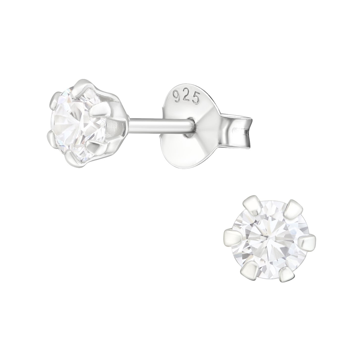 4MM CUBIC ZIRCONIA STUDS - Sterling Silver Earrings
