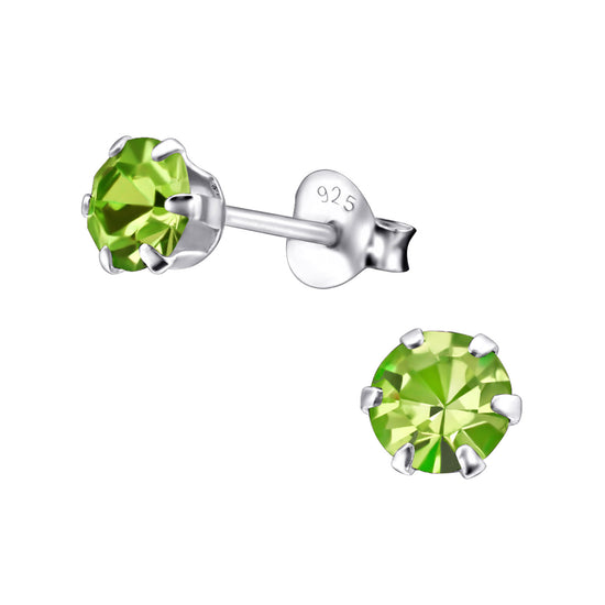 5MM CRYSTAL STUDS EARRINGS - Sterling Silver (green, blue, pink, yellow)