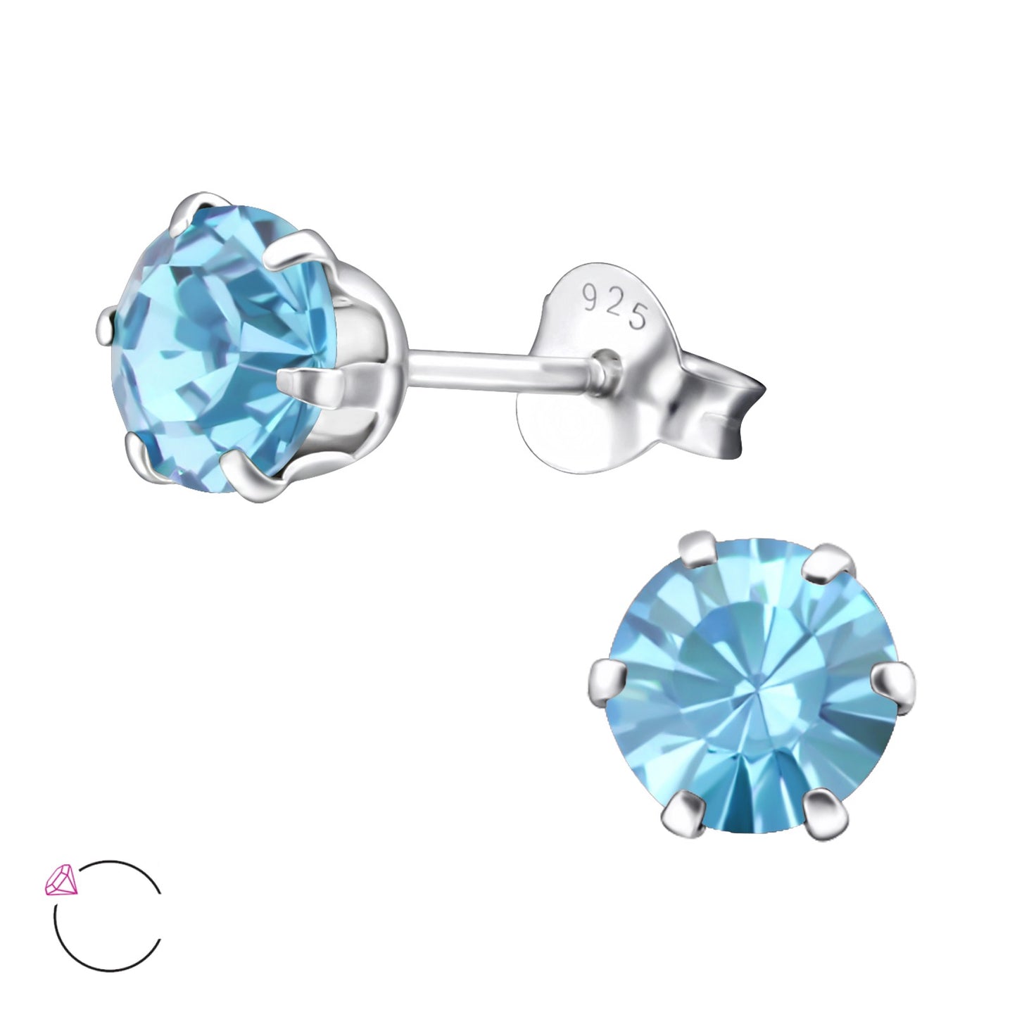 EUROPEAN GLASS CRYSTAL STUDS - Sterling Silver (6mm crystal)