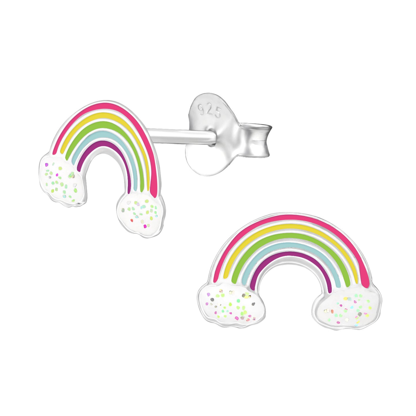 Glitter Cloud Rainbow Studs - Kid's Sterling Silver Earrings