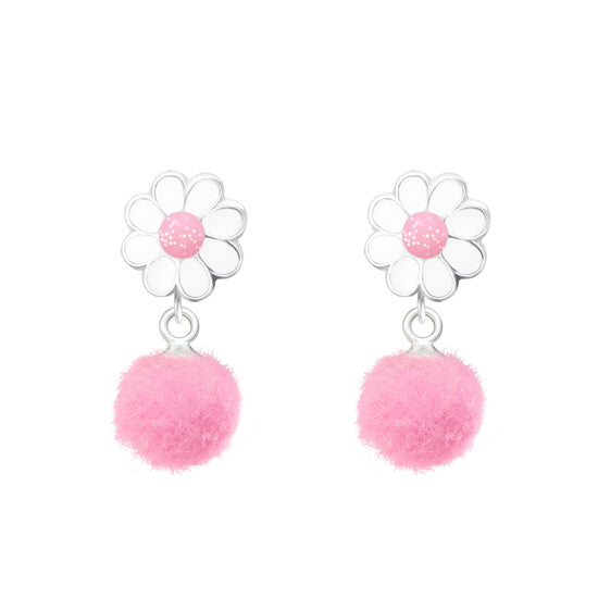 "FLOWER POM POM" - Earrings for Kids (pink)