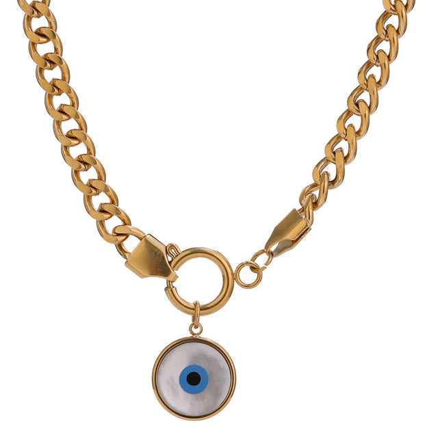 gold cuban link curb chain turkish evil eye protection necklace