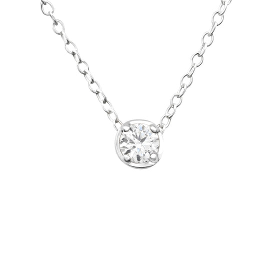 Women's Silver Plated Sparkly Round Pendant Necklace with Cubic Zirconia