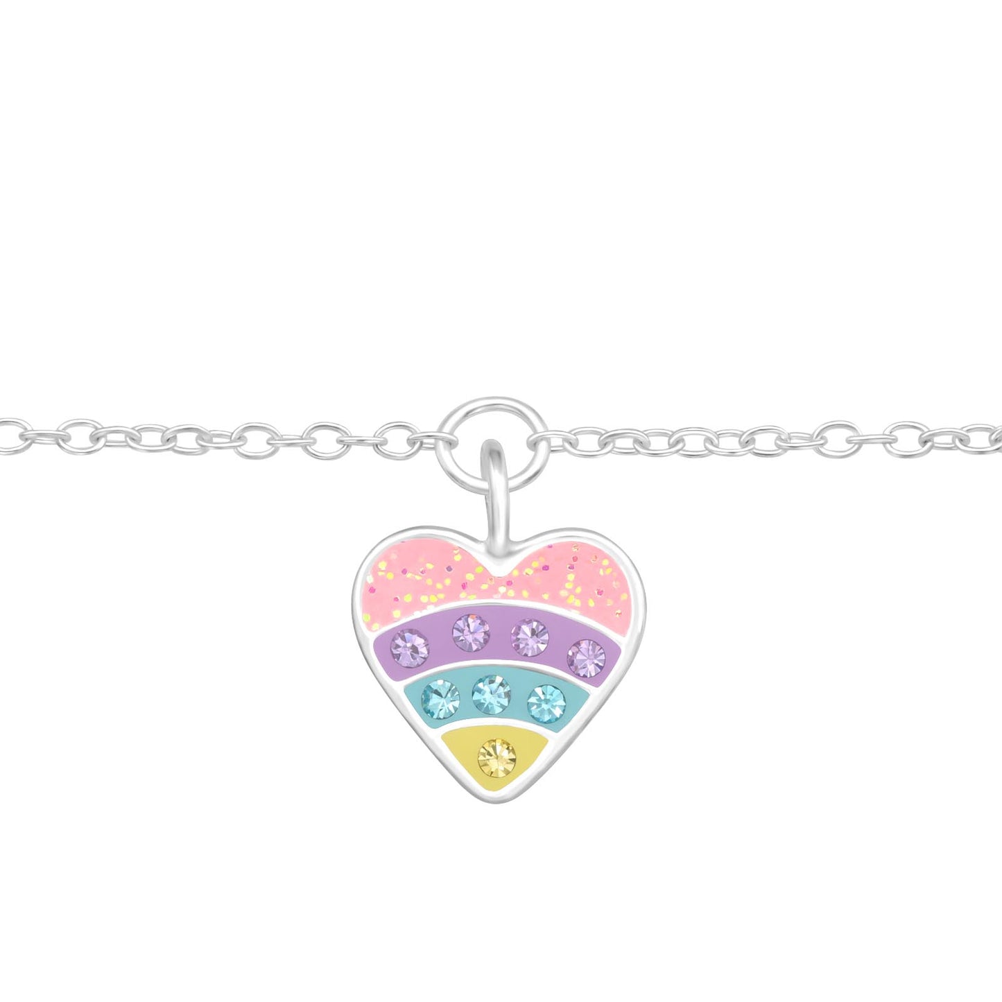 Children's Sterling Silver Bracelet - Pastel Rainbow Love Heart