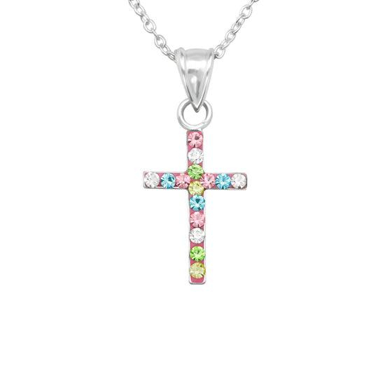 Multicoloured Sterling Silver Cross Necklace- Colourful Faith Pendant