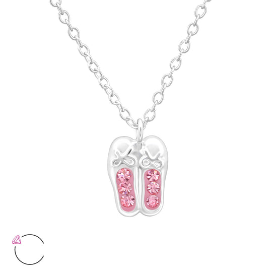 CHILDREN'S PINK SPARKLE BALLERINA SHOE NECKLACE - Made with Sterling Silver