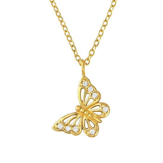 Gold Butterfly Necklace - Sterling Silver Cubic Zirconia