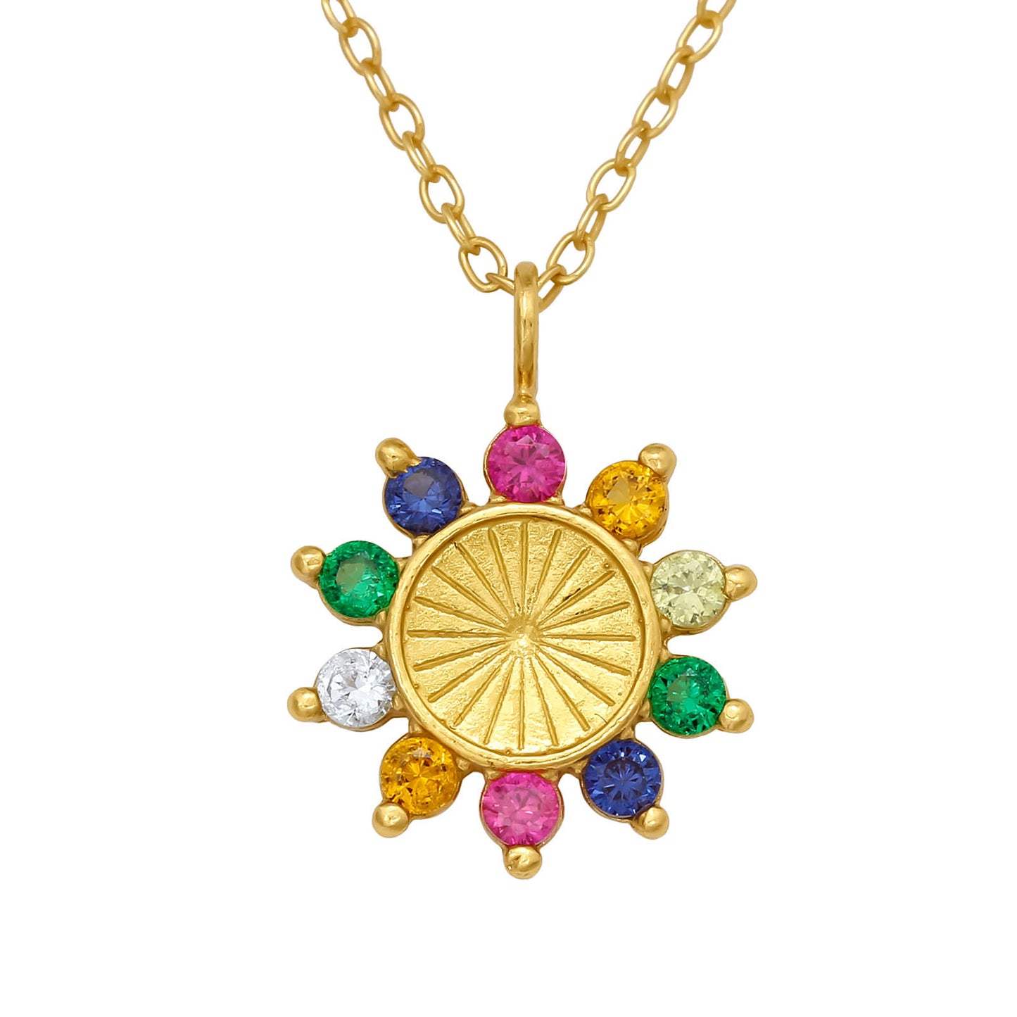 GOLD PLATED SUN FLOWER NECKLACE - Gold Sterling Silver Pendant with Gold Chain