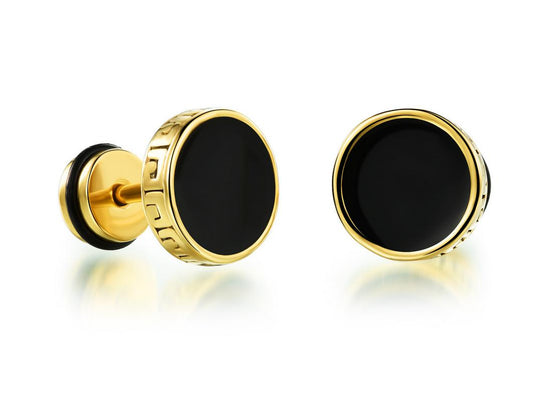 AZTEC STUDS - Gold & Black Stainless Steel Earrings
