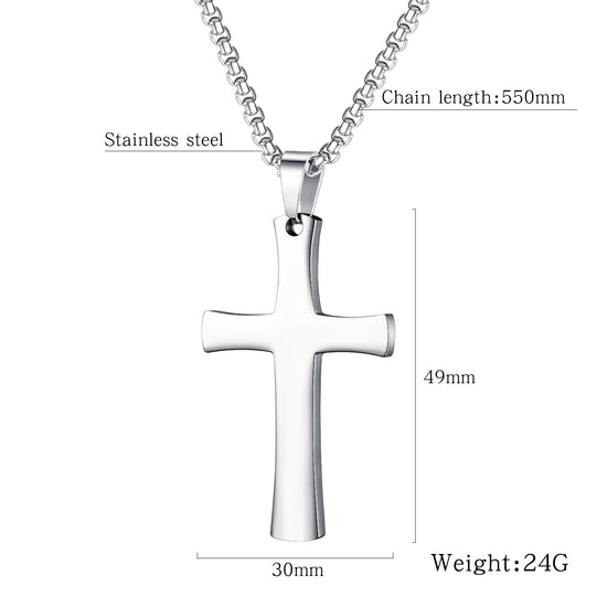 "STAINLESS STEEL CROSS NECKLACE" : Silver Christian Cross
