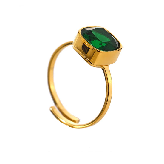 Adjustable Green Crystal Ring - Women's Gold Jewellery Collection