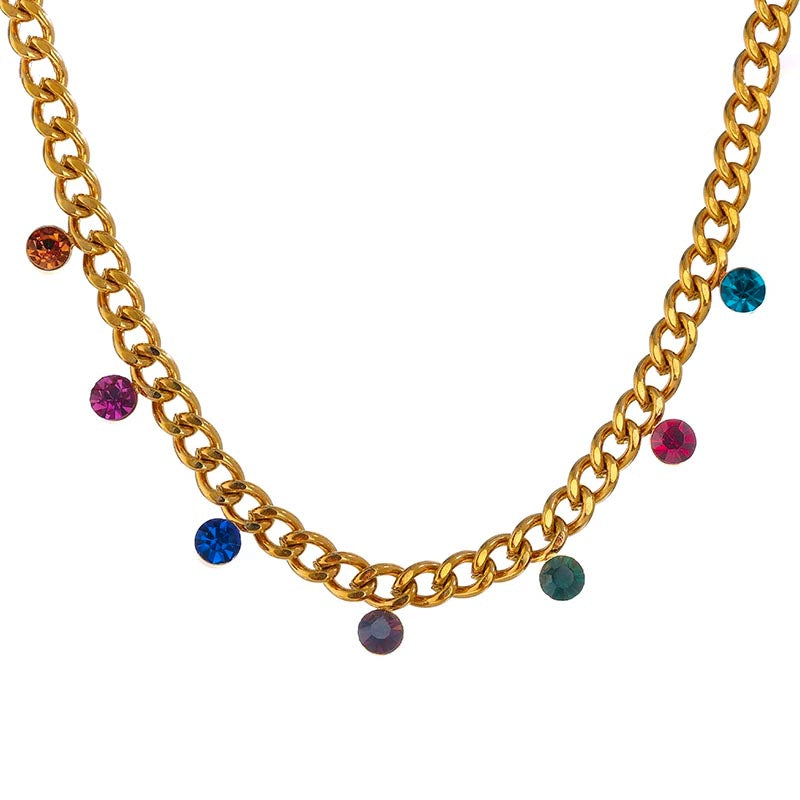 Multi Coloured Cuban Link Curb Chain: Stainless Steel Gold Necklace