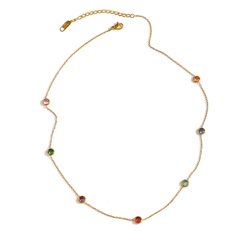 Crystal Dainty Gold Necklace - Thin Stainless Steel Chain (Multi Colour)