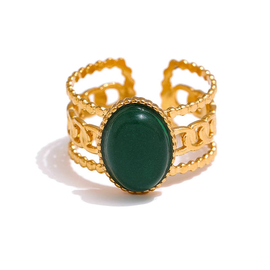 "SOLID GREEN" - Green Stone Women's Ring in Gold (stainless steel)