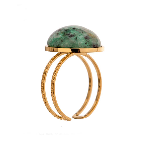 Adjustable Green Stone Ring