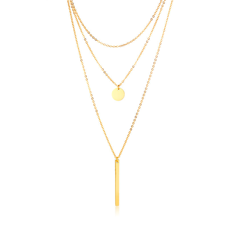 GOLD LAYERED NECKLACE - Women's Circle & Bar Pendant