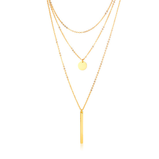 GOLD LAYERED NECKLACE - Women's Circle & Bar Pendant