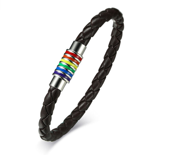LGBTQ Pride Flag Bracelet -Faux Leather Wrist Band