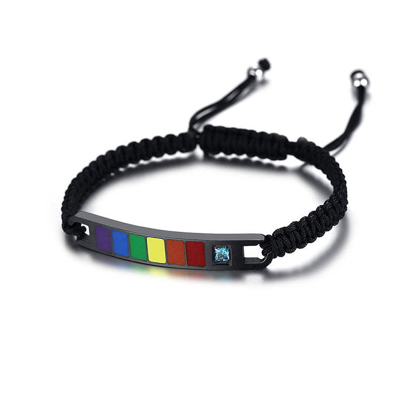 Adjustable Rainbow Bracelet - with Blue Cubic Zirconia