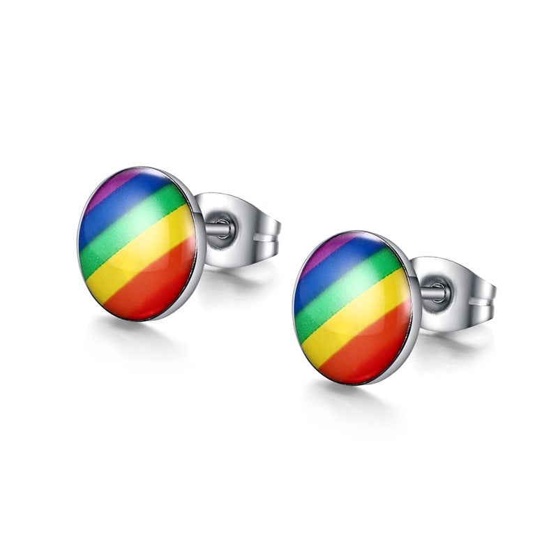 Stainless Steel Rainbow Pride Studs - LGBTQ Earrings