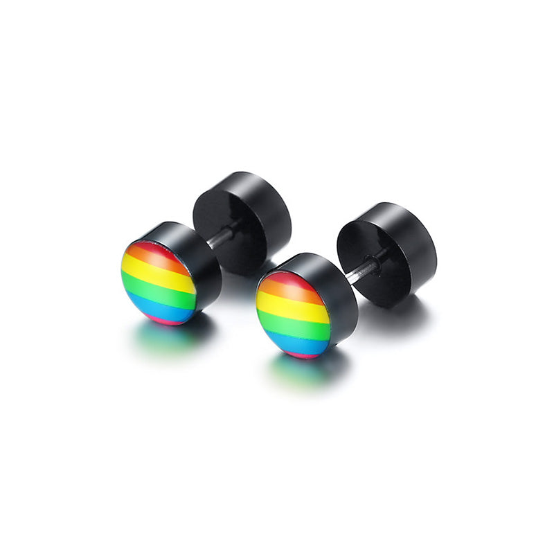 RAINBOW PRIDE STUDS - Stainless Steel Earrings (black)