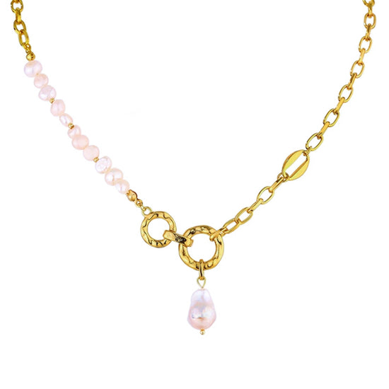 Imitation Pearl Necklace - Short Gold Chain (39cm)