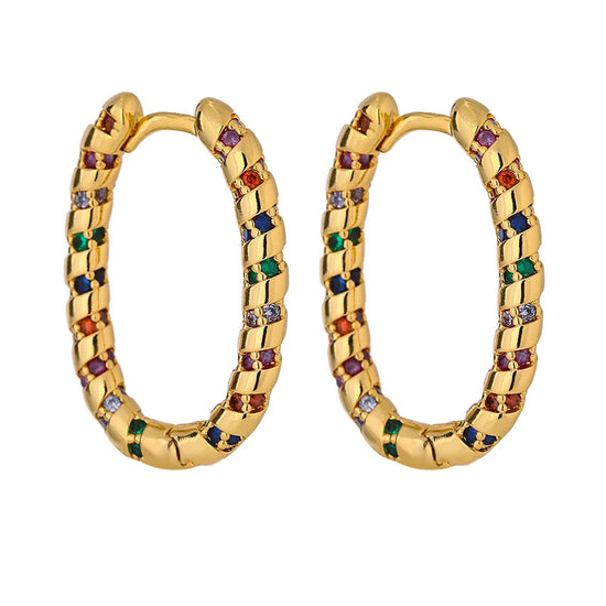 Multi Coloured cubic zirconia crystal earrings - gold hoops