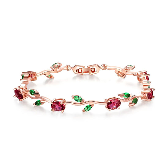 "GODDESS" Floral Green Leaf Bracelet (19cm) - Rose Gold Plated Copper