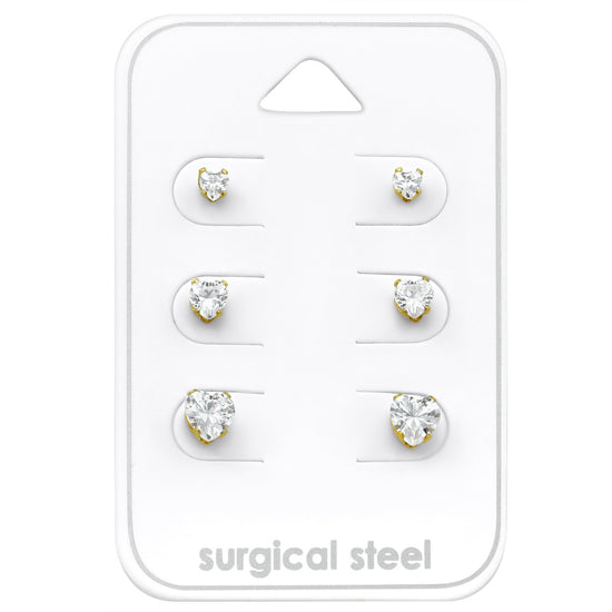 Real Gold Plated Surgical Steel earrings for sensitive ears - Set of 3