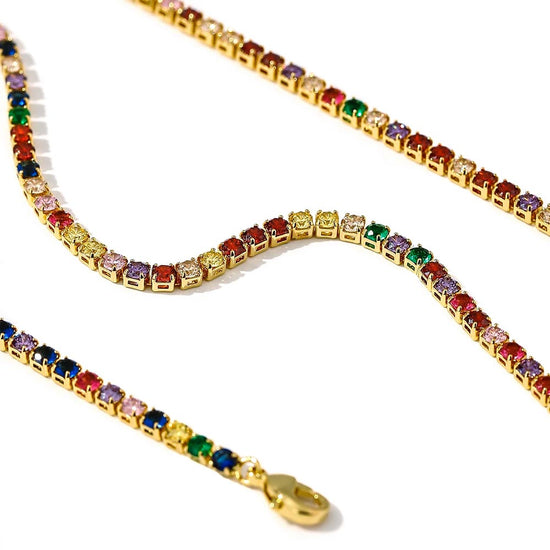 Colourful Rhinestone Crystal Necklace: Short Gold Necklace (Multi Colour)