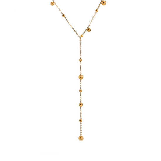 Womens Gold Bead Lariat - Ball Charmed Necklace Chain