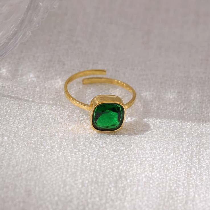 women's gold adjustable ring green
