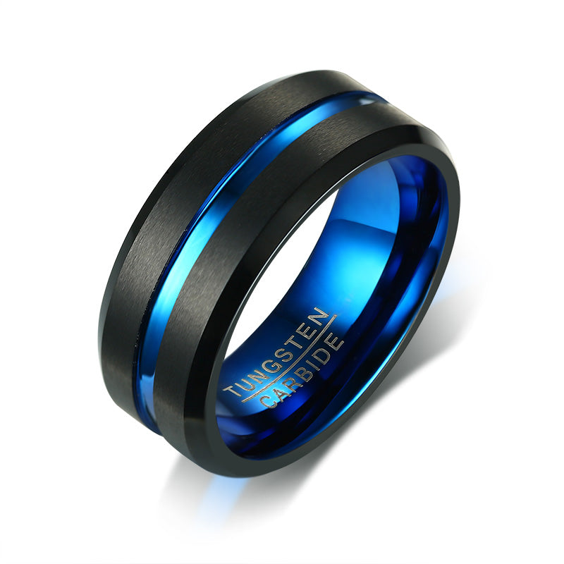 MENS BLUE & BLACK RING - Made from Tungsten