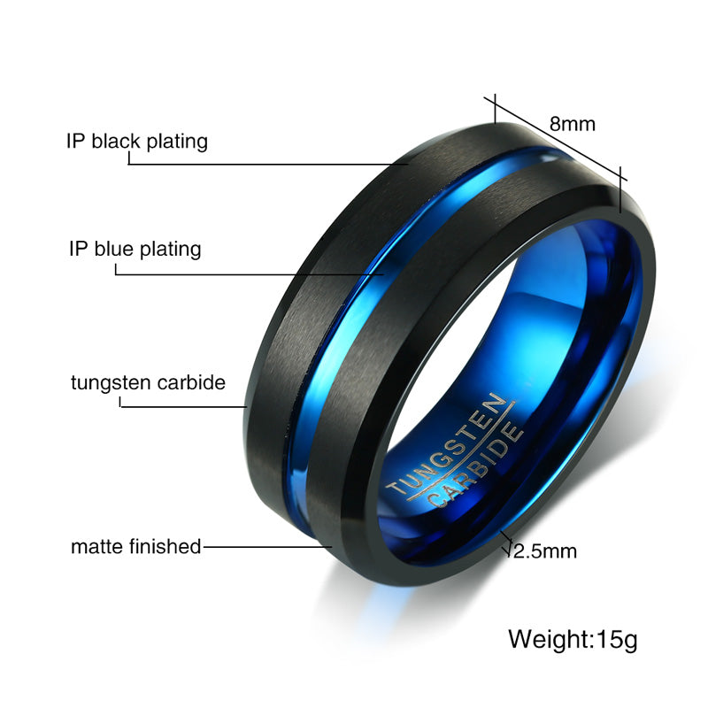 MENS BLUE & BLACK RING - Made from Tungsten