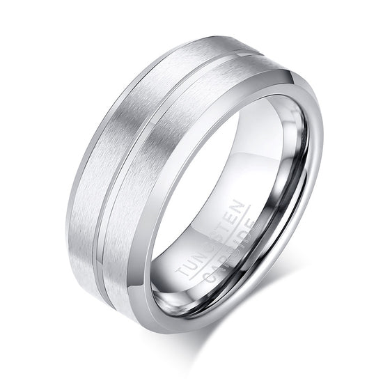 MENS SILVER RING - Made from Genuine Tungsten