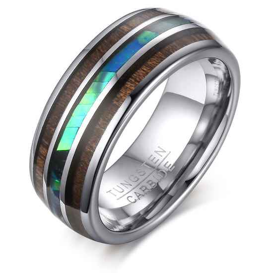 MENS SILVER KOA WOOD RING - Made from Genuine Tungsten