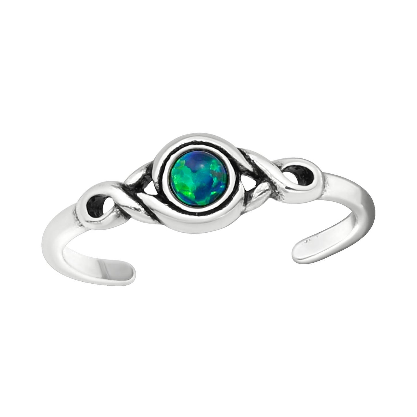 Adjustable Opal Toe Ring - Made from Oxidised Sterling Silver (imitation opal)