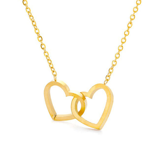 Double heart gold link necklace for women