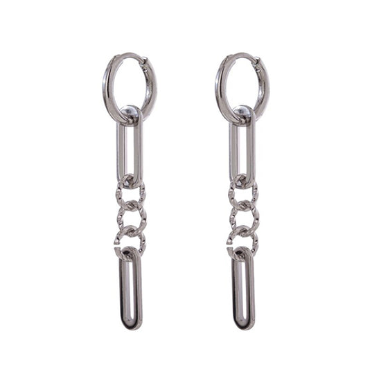 "Chain Link Hoops" - SILVER Geometric Hang Drop Earrings (Waterproof)