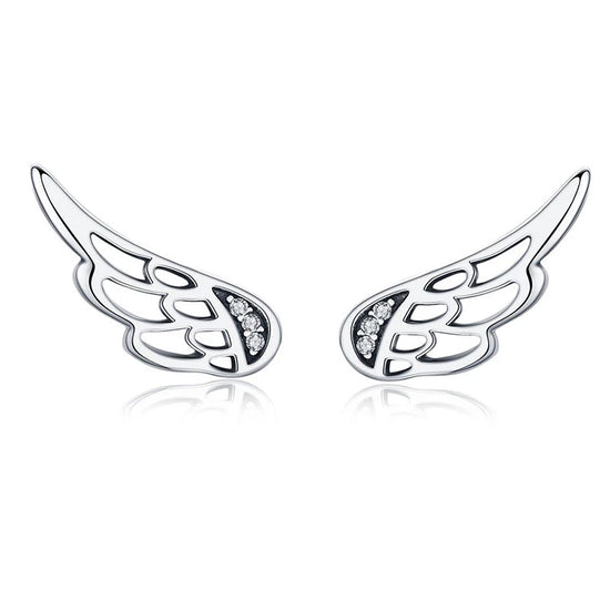 Sterling Silver Angel Wing Earrings (cubic zirconia crystal)