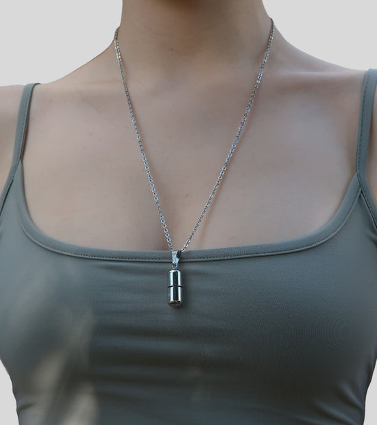 Cremation Health Pill Pendant - Stainless Steel Urn Ash Necklace (60cm)